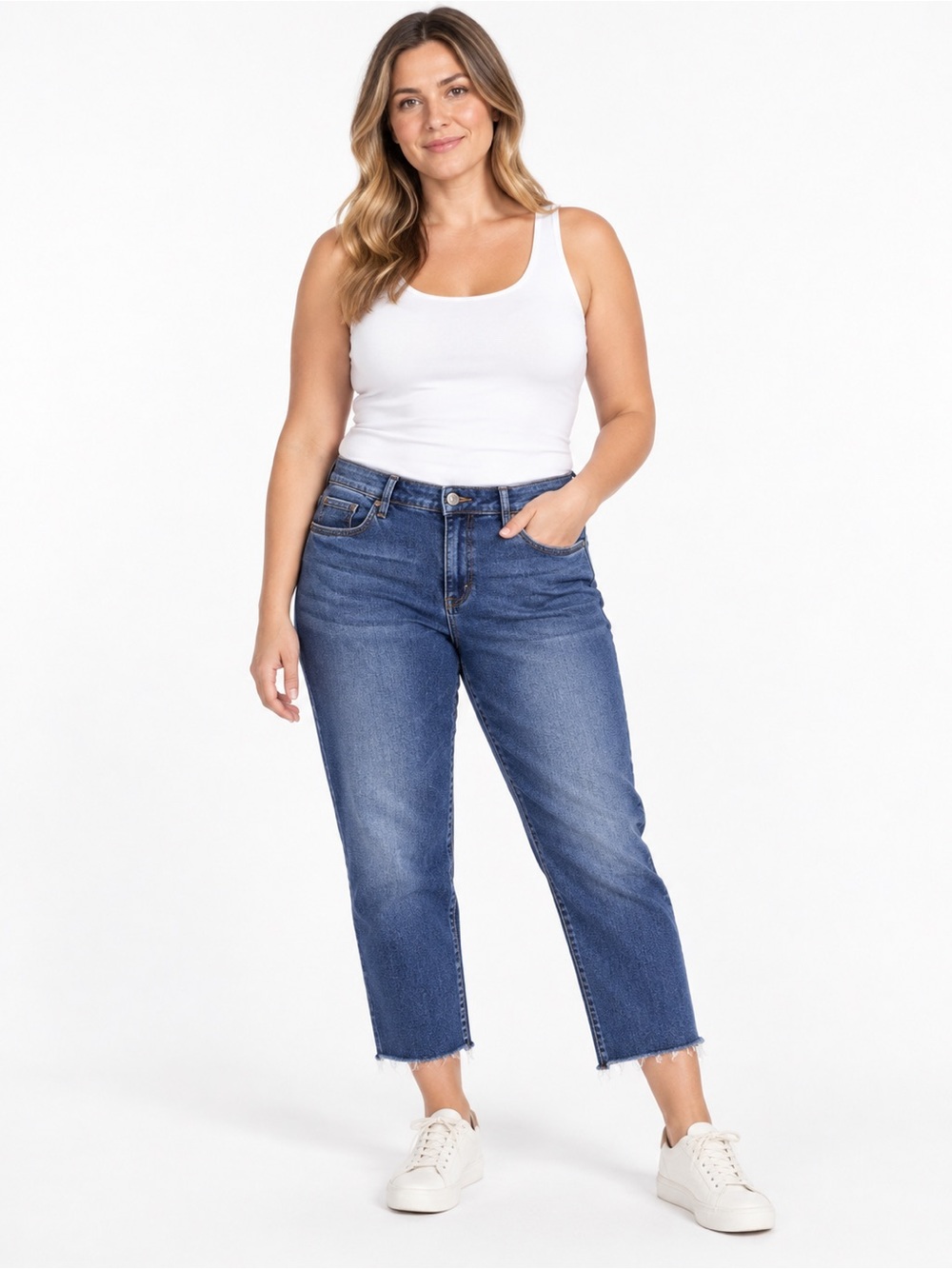 Kut From The Kloth Katy Boyfriend Jeans Size 12 Raw Hem Cropped Stretch Denim